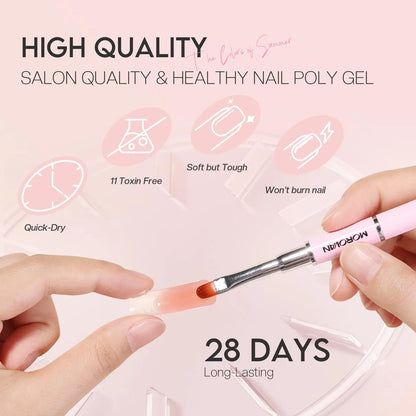 Morovan Poly Gel Nail Enhancement Kit Starter Kit: 6-color Poly nail gel kit with U V light, suitable for beginner nail salon