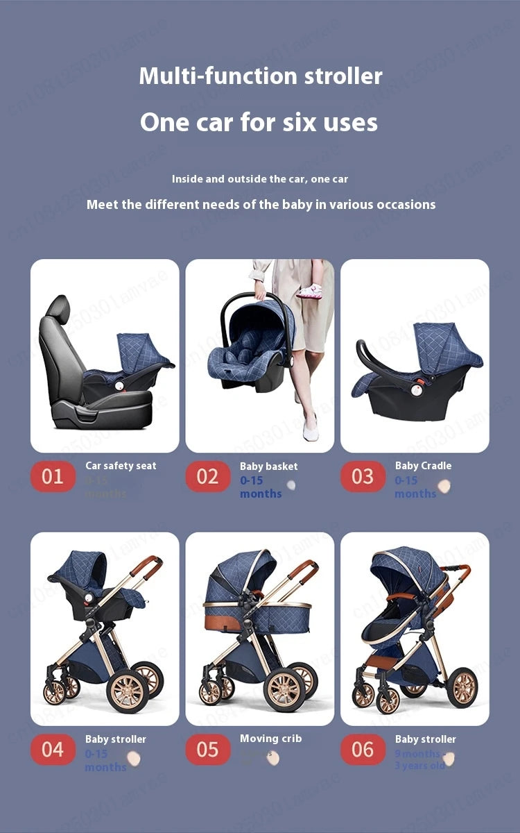 Luxury Baby Stroller 3 in 1 High Landscape Baby Cart Can Sit Can Lie Portable Pushchair Baby Cradel Infant Carrier