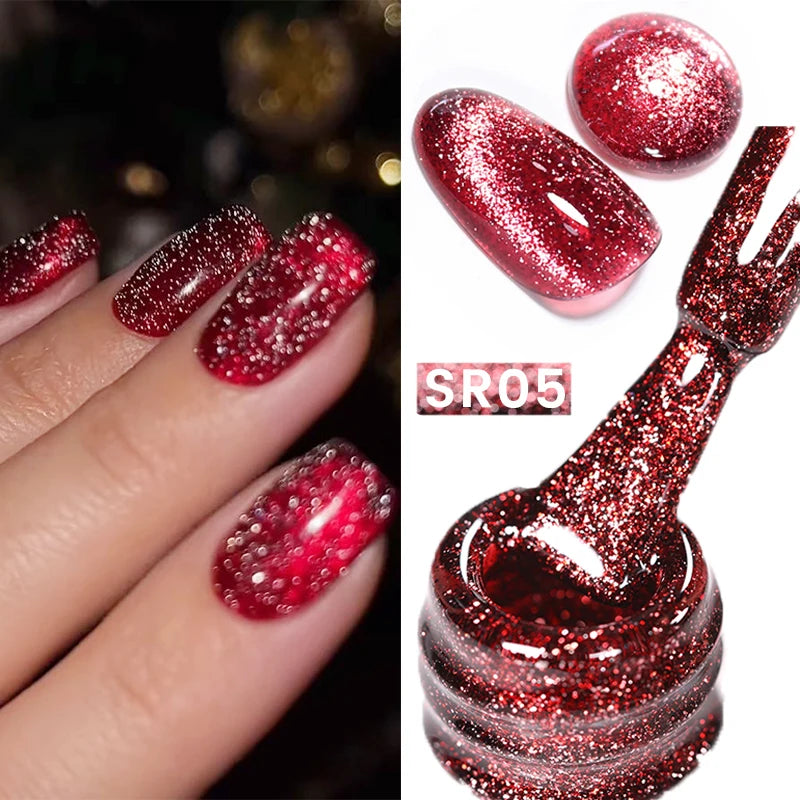BORN PRETTY Sparkling Glass Bead Cat Magnetic Gel Nail Polish Flash White Spar Red Color Semi Permanent Soak Off UV Gel Varnish