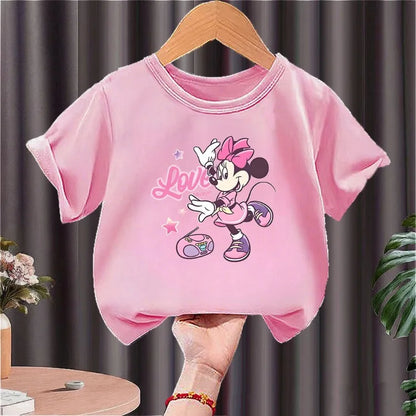 Girls' Minnie Mouse "Love Music" Summer T-Shirt: Breathable Short Sleeve Disney Tee