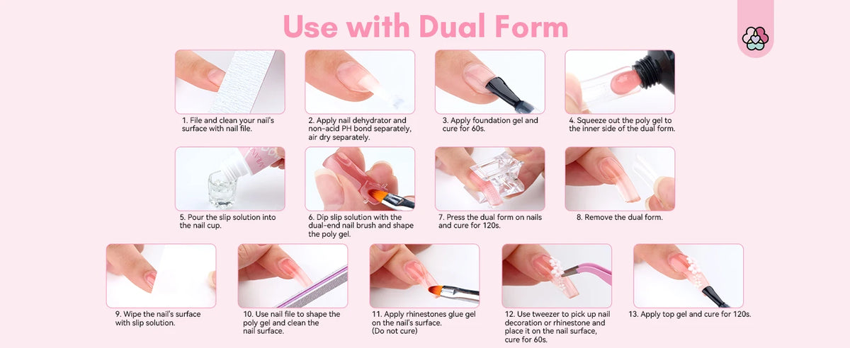 Saviland 7 Colors All In One Poly Gel Kit with UV Light Nail Drill Slip Solution for Nail Extension Home Salon DIY