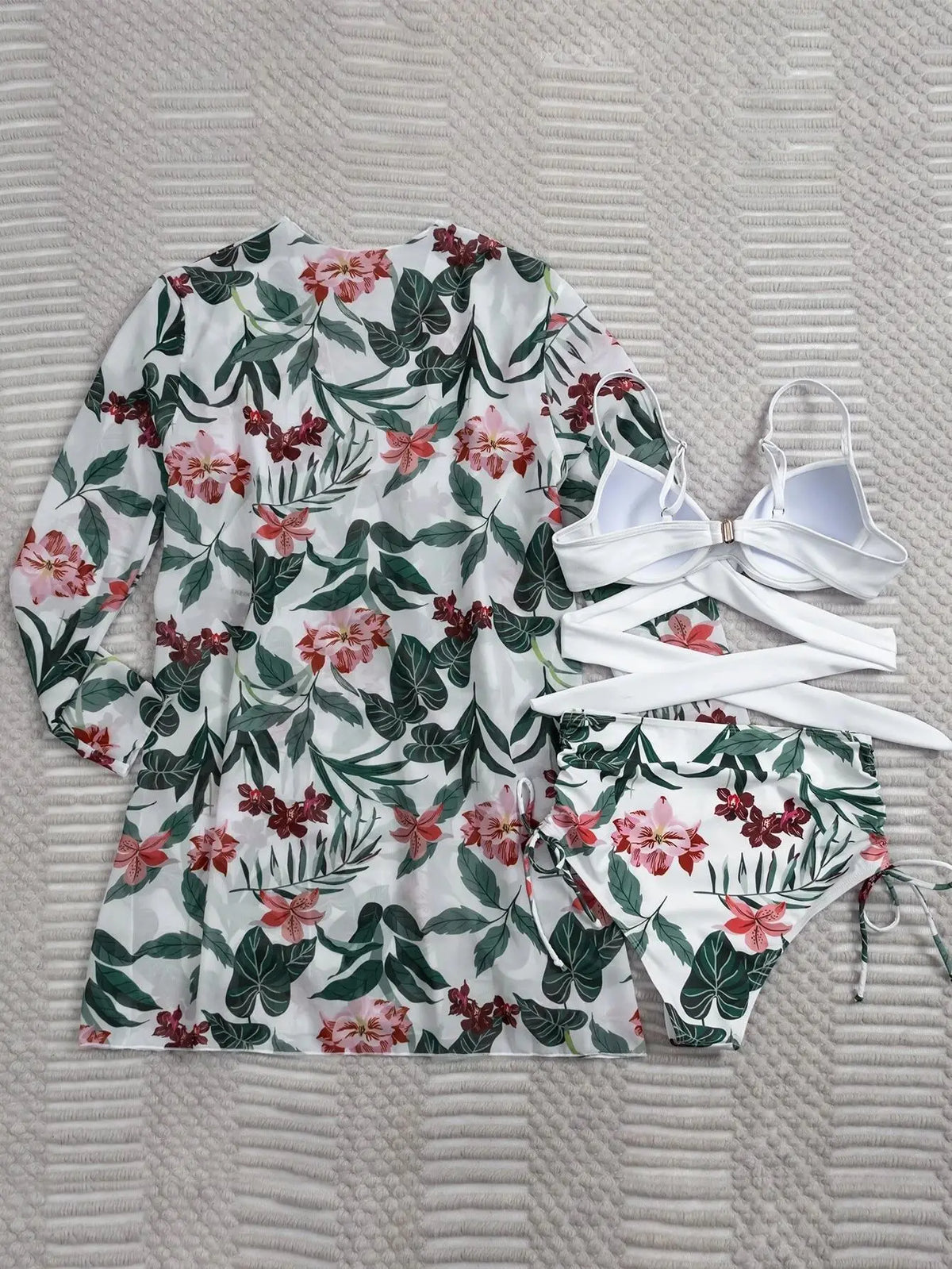 Three Pieces Bikini Set Cover Up Women 2023 New Push Up Twist Swimsuit Print Long Sleeve Swimwear Biquini Bathing Suit Summer