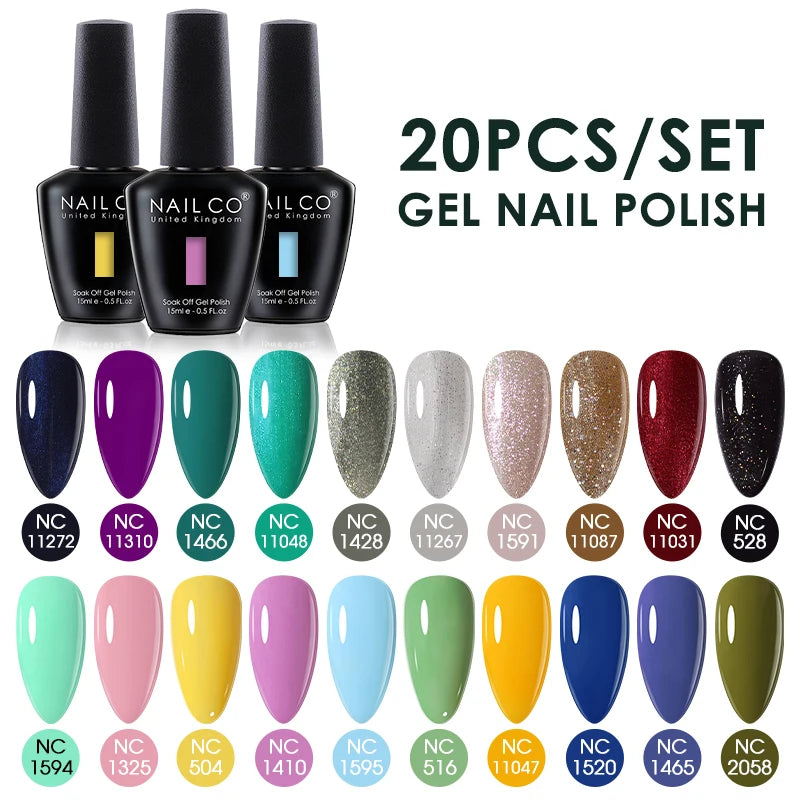 NAILCO 15ml 30/20/10pcs/Set UV Gel Nail Polish Semi Permanent Esmalte Vernis LED Gel Varnish Soak Off Nail Art All For Manicure
