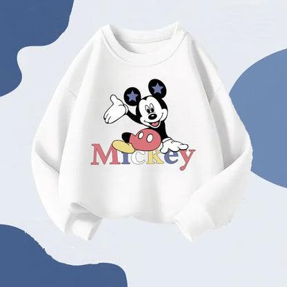2026 Spring Children's Casual Sweatshirts Cartoon Mickey Printed Girls Long Sleeve Tops Kids Fashion O Neck Hoodies Disney