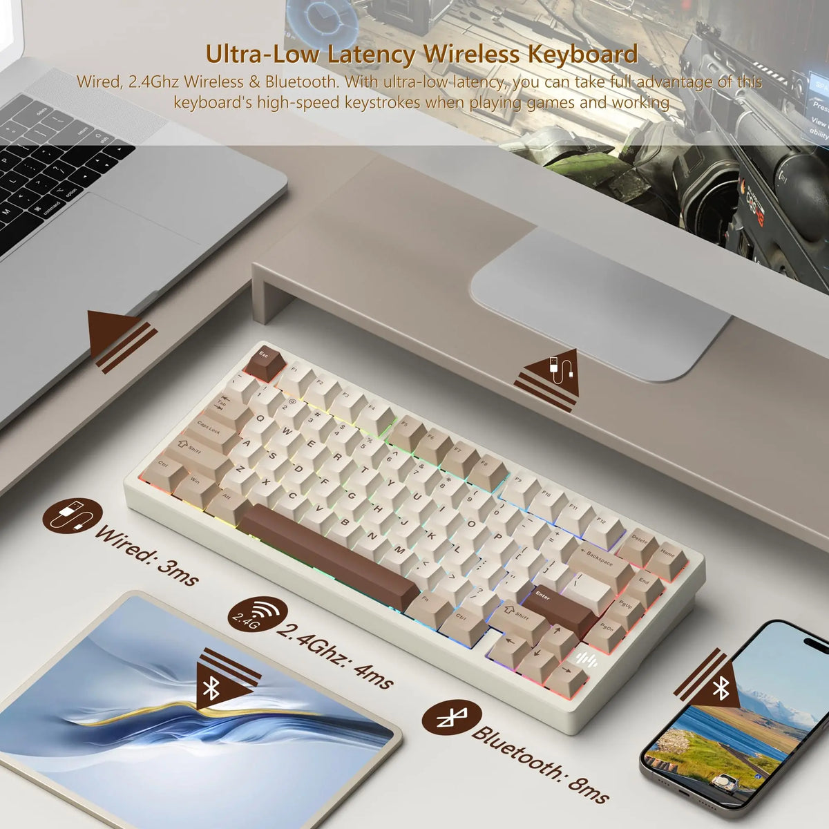 Womier RD75 75% Wireless Mechanical Keyboard Quick Release Aluminum Custom QMK/VIA Tri-Mode Hot Swappable Keyboard