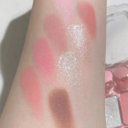 8-Color Pink Orange Eyeshadow Palette Facial Blusher Highlighter Brightening Lasting Heart-shaped Eye Shadow Makeup Cosmetics