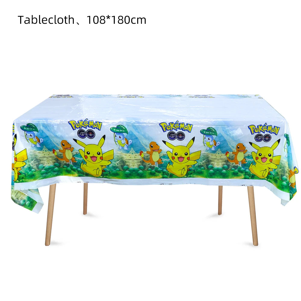 Pokemon Tablecloth Birthday Party Decorations Baby Shower Disposable Tableware Pikachu Table Cover Kids Favors Party Supplies