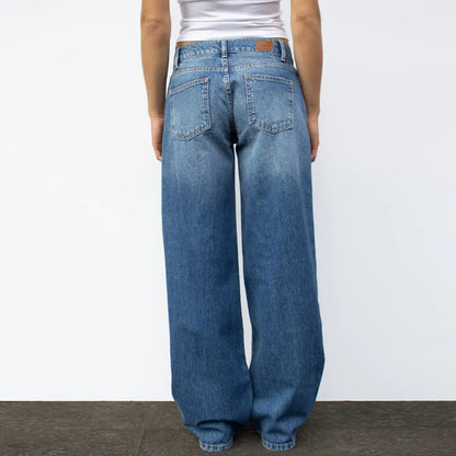 Vintage Distressed Straight-Leg High-Waisted Washing Jeans Loose-Fit Draped Versatile European And American Style Denim Pants