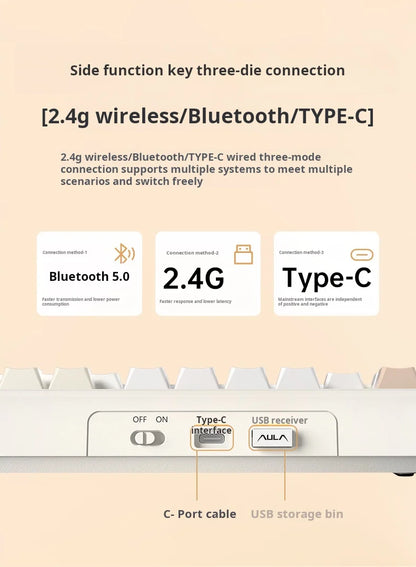 AULA F108Pro/F108 Wireless Bluetooth tri-mode connection, multi-functional display, Gasket structure, RGB lighting effects