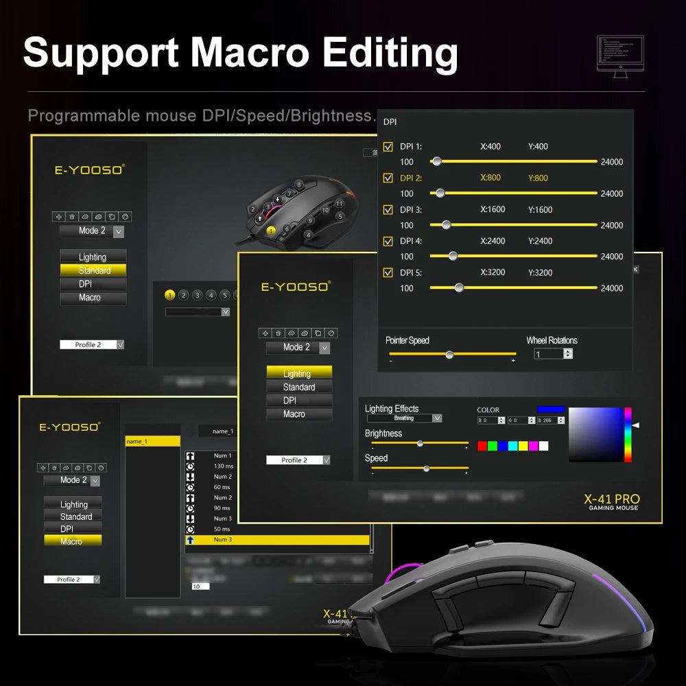 E-YOOSO X-41 USB Wired RGB Gaming Mouse 24000 DPI SG8960 10 buttons programmable game Optical mice for Computer PC Laptop