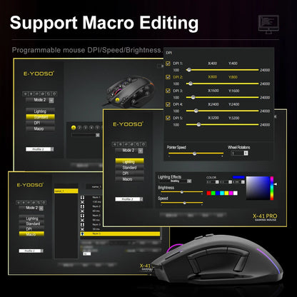 E-YOOSO X-41 USB Wired RGB Gaming Mouse 24000 DPI SG8960 10 buttons programmable game Optical mice for Computer PC Laptop