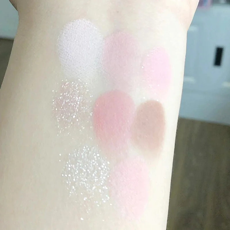 8-Color Pink Orange Eyeshadow Palette Facial Blusher Highlighter Brightening Lasting Heart-shaped Eye Shadow Makeup Cosmetics