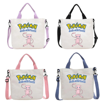 Anime Pokemon Pikachu Canvas Shoulder Bag Cute Cartoon Pattern Print Handbag Boys Girls Leisure Crossbody Bag Birthday Gift