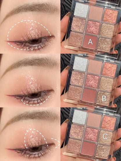 DIKALU Spring And Summer New Eyeshadow Palette Oh Rosy Nine Palace Grid Auto Focus Low Saturation Smoke Powder Rose Plate