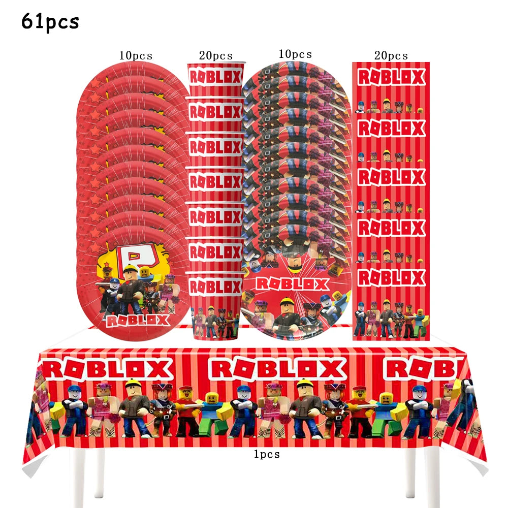 Robot Boy Happy Birthday Decoration Tableware Set Roblox Paper Tablecloth Plate Cup Cake Balloon Baby Shower Game Party Supplies