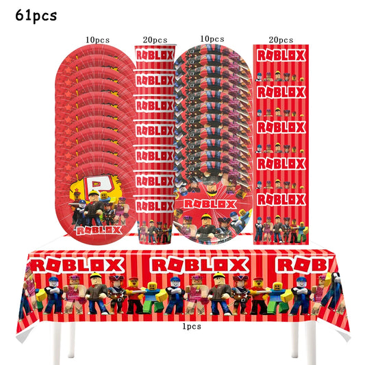Robot Boy Happy Birthday Decoration Tableware Set Roblox Paper Tablecloth Plate Cup Cake Balloon Baby Shower Game Party Supplies