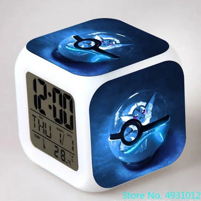 New 8x8x8cm Anime Pokemon Pikachu Electronic Alarm Clock Digital Clock Luminous Watch Color Changing Child Student Figure Gift