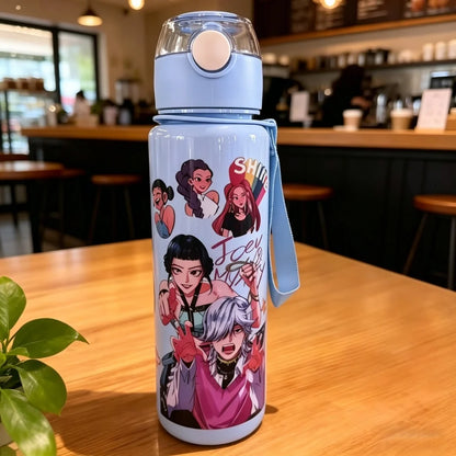 Kids' K-Pop HUNTRX Pastel Edition Water Bottle: 700ML 3D Comic & Chibi Straw Cup