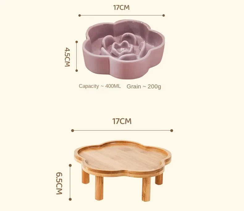 Ceramic Slow Food Bowl Anti-choking Cat Feeding Basin To Prevent Black Chin Small Dog Cat Neck Guard Wooden Frame Slow Food Bowl