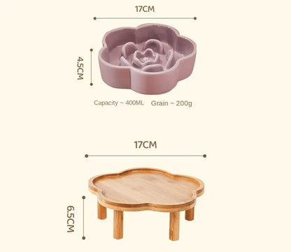 Ceramic Slow Food Bowl Anti-choking Cat Feeding Basin To Prevent Black Chin Small Dog Cat Neck Guard Wooden Frame Slow Food Bowl