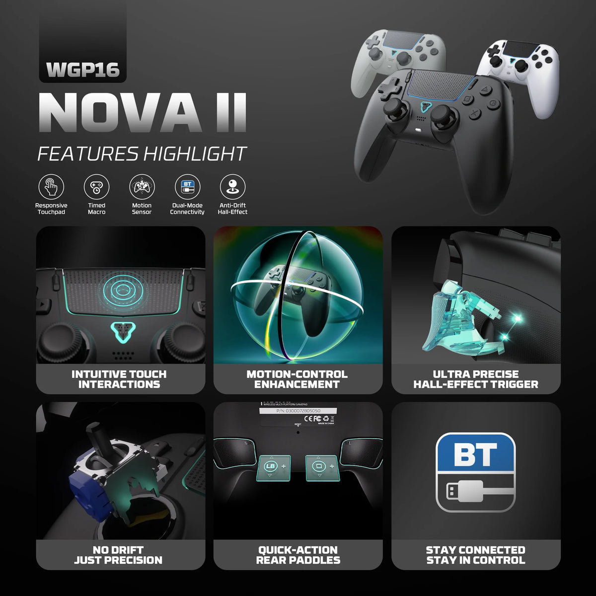 FANTECH NOVA II WGP16 Wireless Gamepad Gyro Sensor Hall Joystick and Effect Trigger for PS4 NS2 Wired Controller Gamer