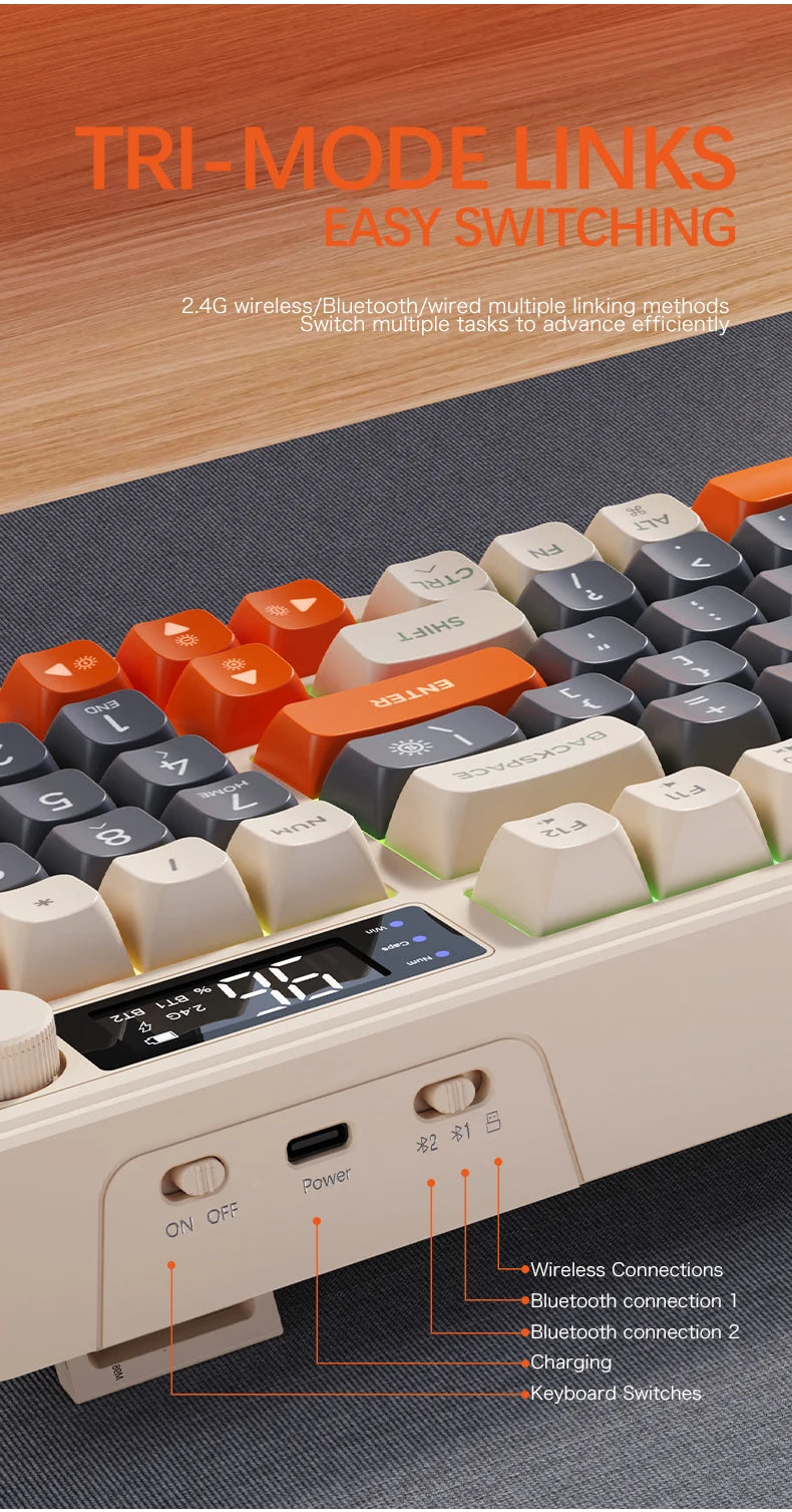FREEWOLF M96 Wireless Dual-Mode Keyboard with Intelligent Screen,2000mAh Battery & PBT Keycaps,Compatible with Multiple Systems