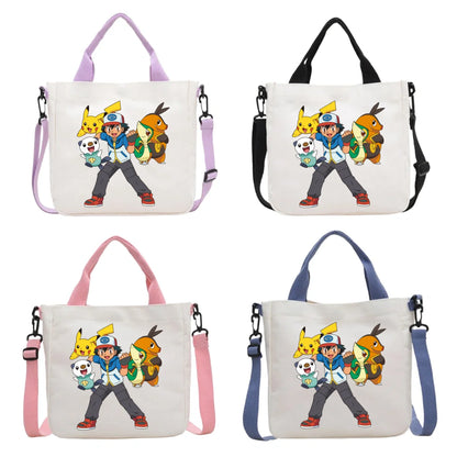 Anime Pokemon Pikachu Canvas Shoulder Bag Cute Cartoon Pattern Print Handbag Boys Girls Leisure Crossbody Bag Birthday Gift