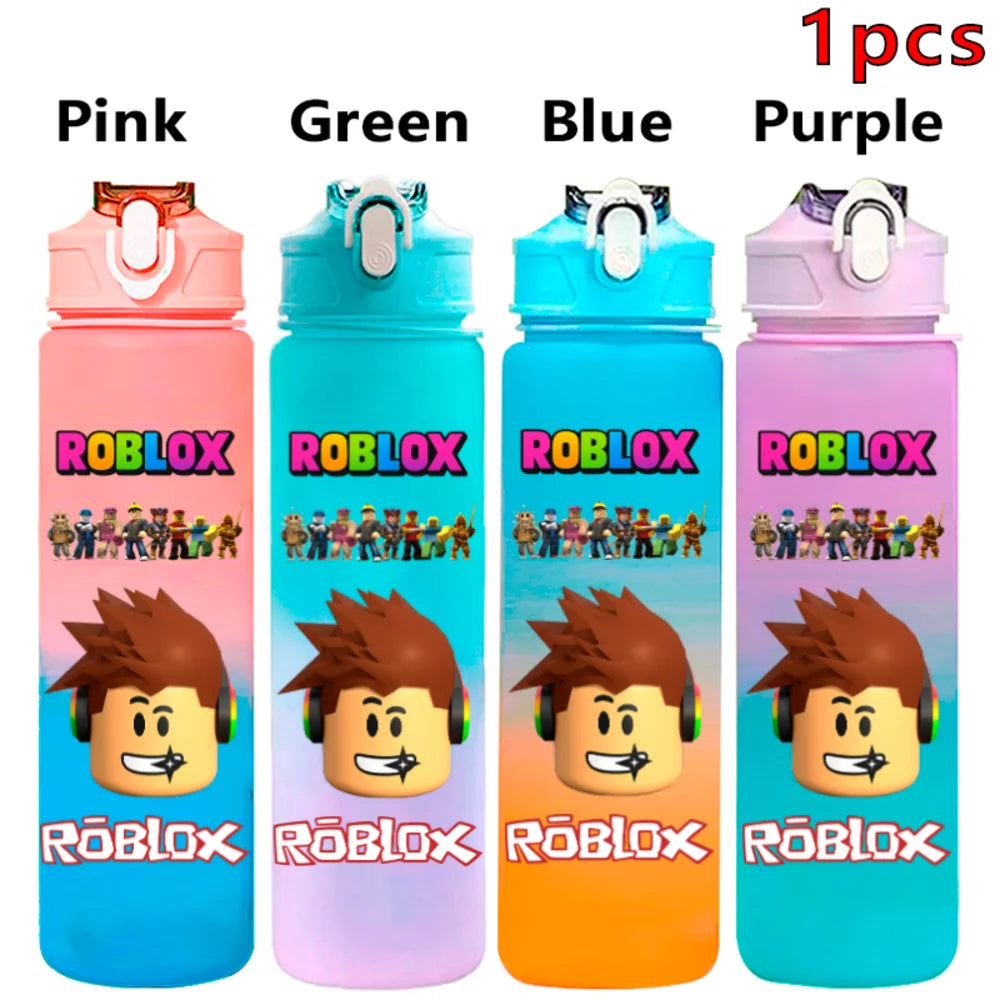 750ml Roblox Cartoon Large Capacity Gradient Color Straw Bottle Camping Drinking Tools Student Game Periphery Plastic Sports Cup