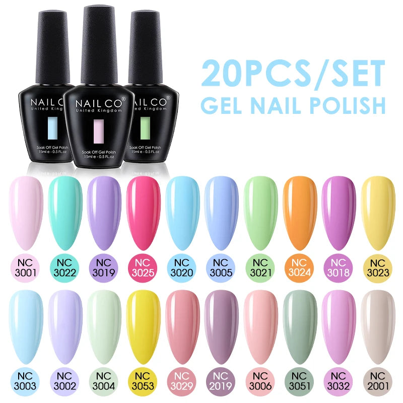 NAILCO 15ml Gel Nail Polish Set 30pcs/Lot Gel Polish Nail Soak Off UV LED Semi-Permanent Varnishes Nail Art Salon Free Shipping