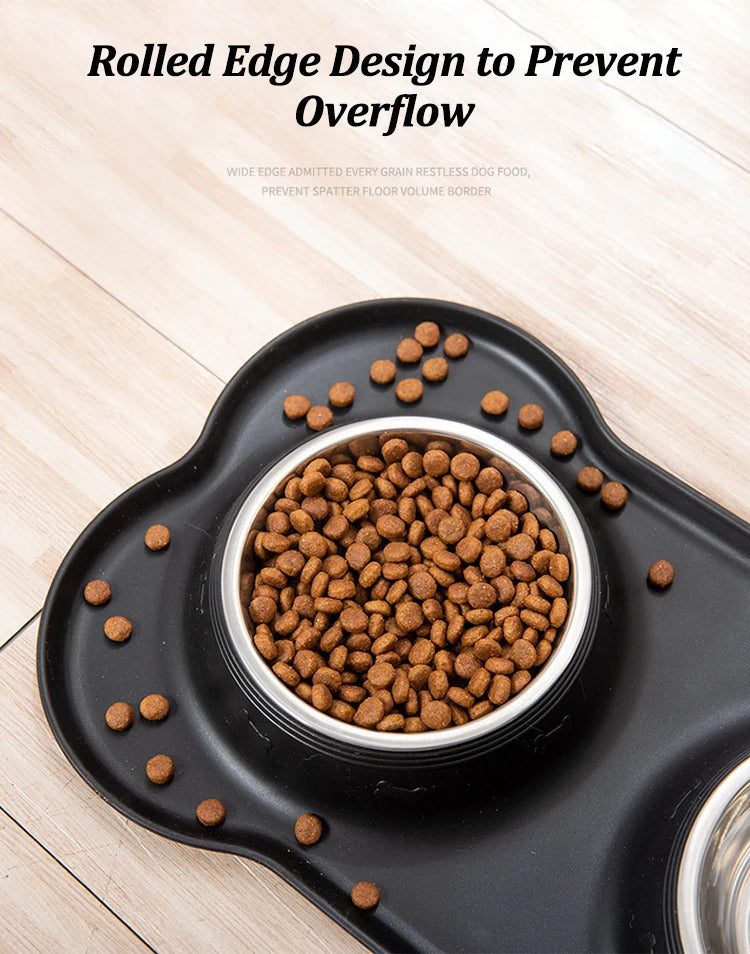 Stainless Steel Pet Dog Feeder Silicone Anti-spill Cats Dog Double Bowl Pet Feeding Drinking Water Bowls Dog Food Dispenser