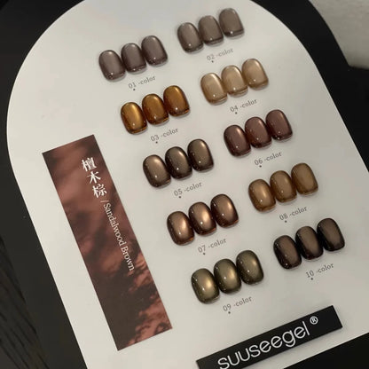 SUUSEEGEL 2025 Autumn Winter Collection 10 Colors Brown Moonlight Cat Eye Gel Set HEMA-free TPO-free Non-toxic Uv Gel Wholesale