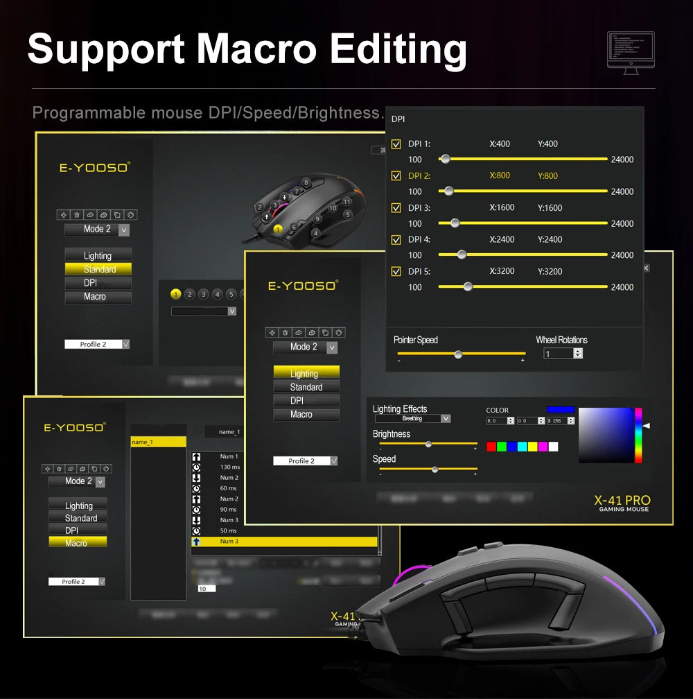 E-YOOSO X-41 USB Wired RGB Gaming Mouse 24000 DPI SG8960 10 buttons programmable game Optical mice for Computer PC Laptop