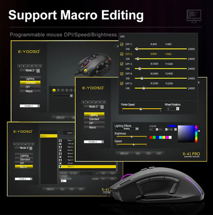 E-YOOSO X-41 USB Wired RGB Gaming Mouse 24000 DPI SG8960 10 buttons programmable game Optical mice for Computer PC Laptop