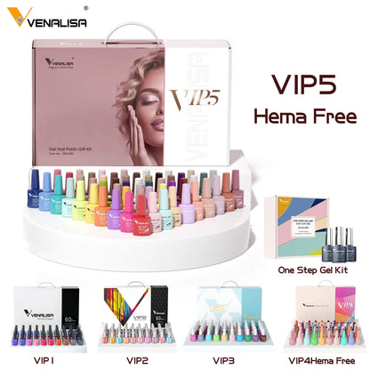 VIP5 VENALISA Gel Nail Polish Kit Hema Free Nude Pink Glitter Gorgeous Color Nail Manicure Soak off UV LED Nail Gel Varnish Set