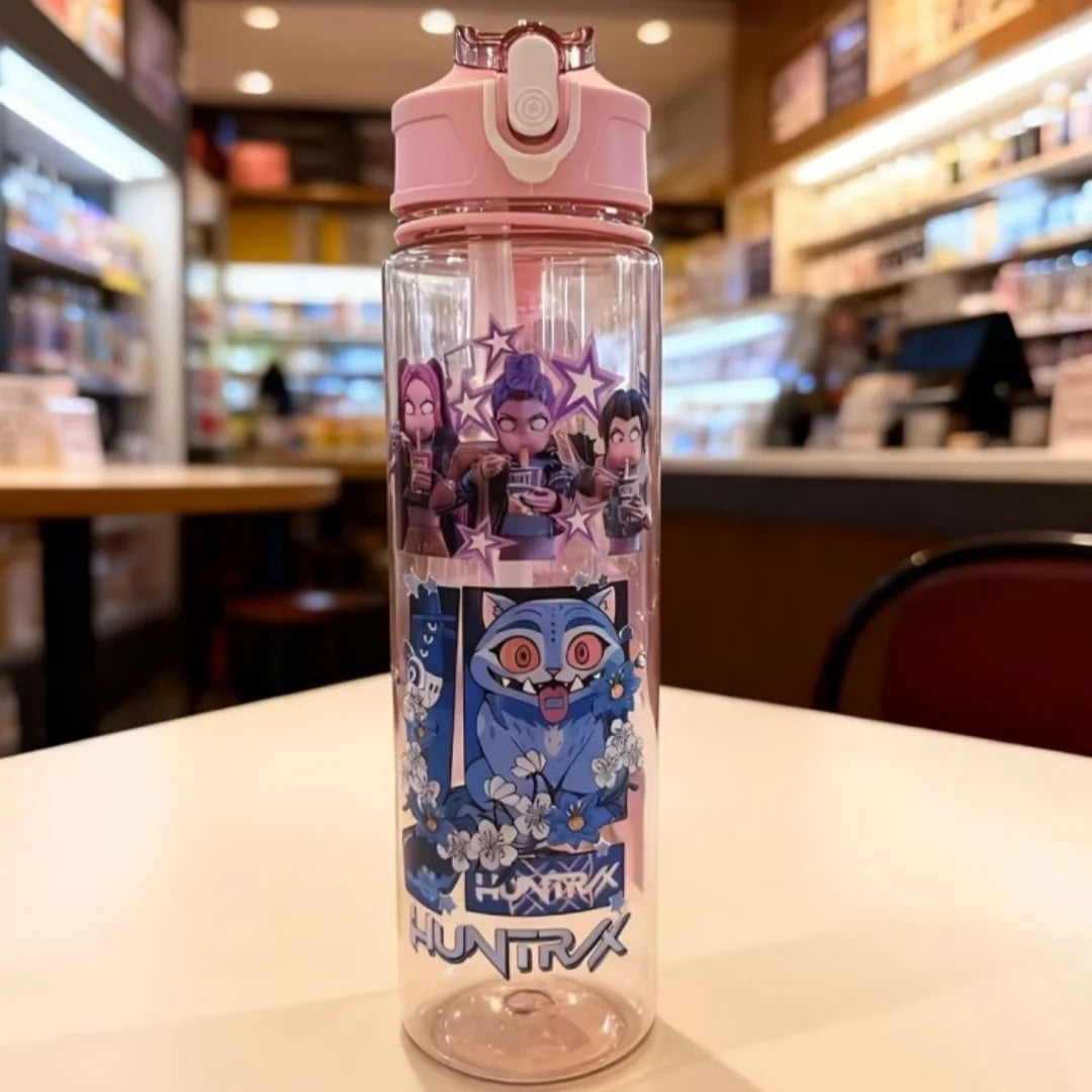 KPop Demon Hunters Gradient Water Bottles 750ml High-capacity Drinking Straw Cup Portable Girl Outdoor Bottles Office School