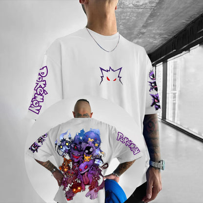 Pokémon Animation Derivatives Gengar Printing T-shirt Men's and Women's Summer Oversize Loose Cotton Street Trend Brand Top