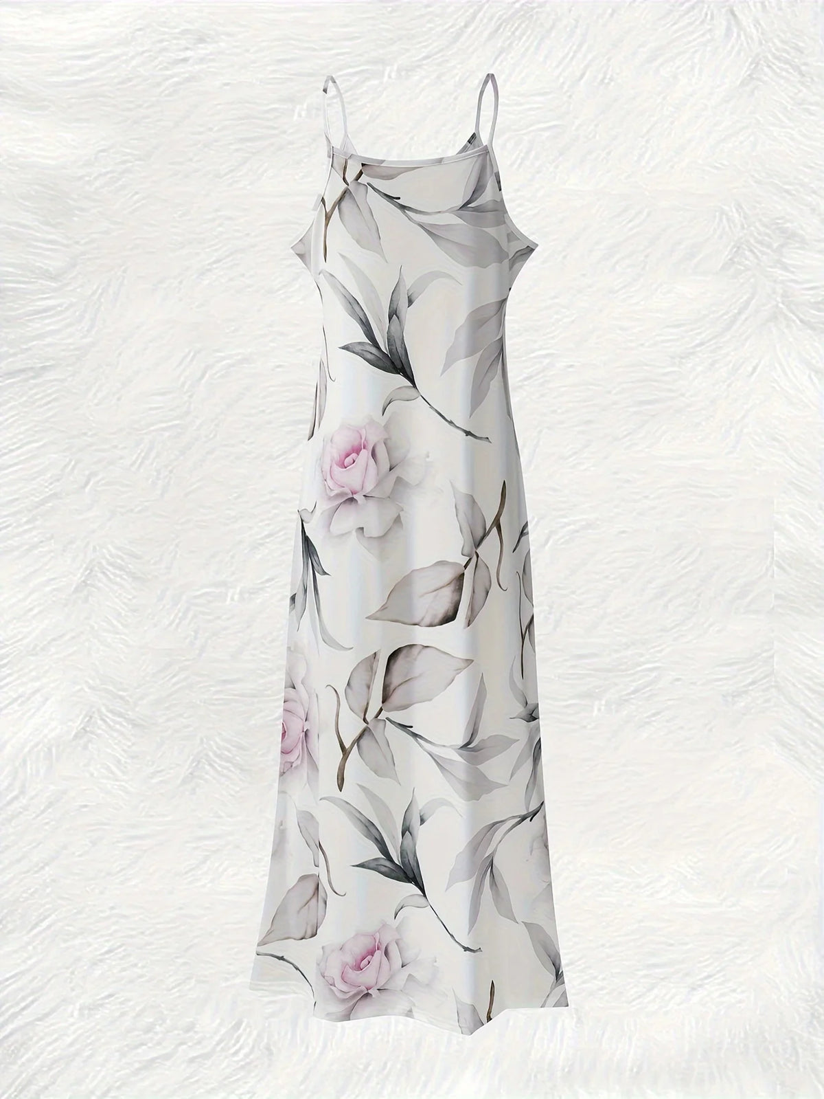 All-season Pink Roses And Leaves Pattern vacation style women's dress