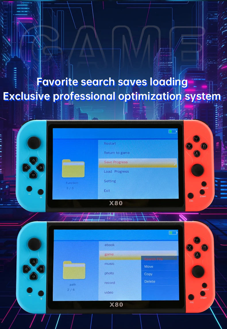 Coopreme X80 Portable Game Console 7-inch HD Large Screen Arcade PS1 Emulator Multi-function Nostalgia Classic PSP Handheld Game
