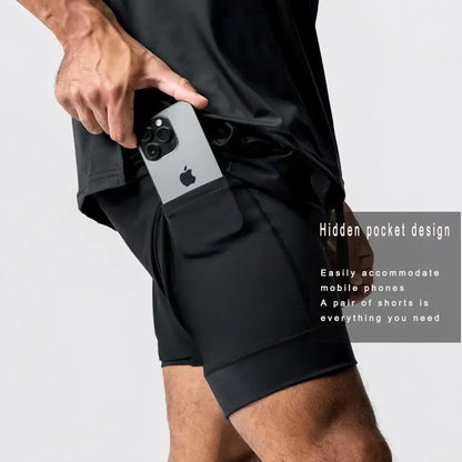 Pokémon Animation Derivatives Men's Fake Two Shorts Streetwear Pikachu Print GYM Sports Men's 2025 Summer Fashion Street Shorts