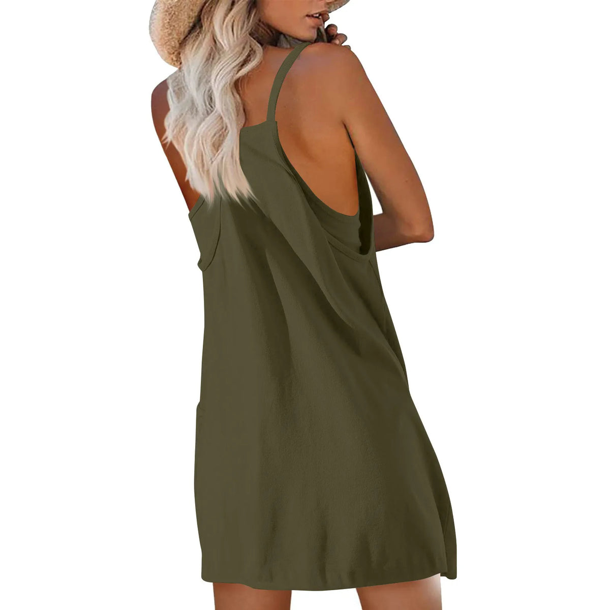 Women's Tennis Dress Solid Color Pocket Sexy Suspender Fake Two-piece Loose Breathable Comfortable Sports Dress