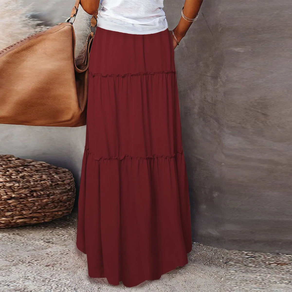 Women’s Boho Maxi Skirt: High-Waisted A-Line Tiered Long Skirt