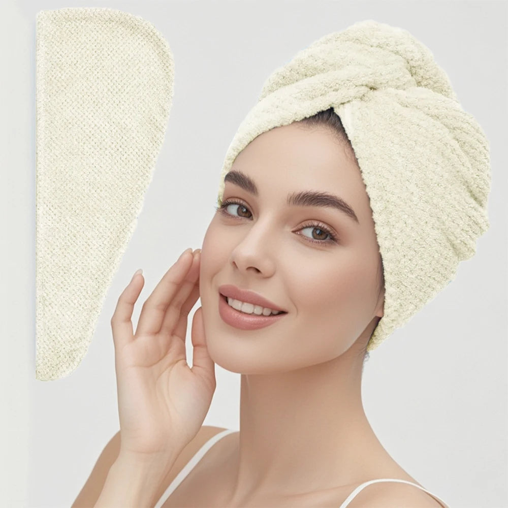 Solid color hair towel Textured dry hair cap 9.8 "X 25.5" absorbent hair towel wrap for button-down women