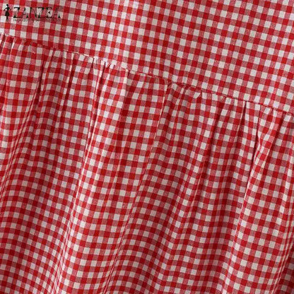 ZANZEA Summer Plaid Checked Sundress Bohemain Holiday Dresses Women Elegant O Neck Sleeveless Dress Casual Baggy Work Vestidos