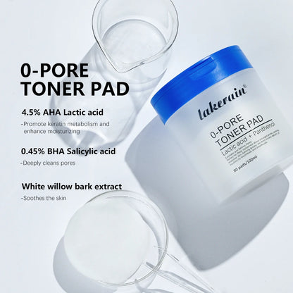 lakerain 0-PORE Toner Pads: Lactic Acid & Panthenol Exfoliating Treatment (80 Pads)