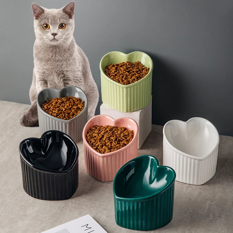 Slanted Ceramic Cat Bowl with Stand - Anti-Tip Elevated Cat Food Dish for Neck Protection, Cute Pet Feeding Bowl dogs universal