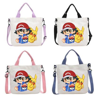 Anime Pokemon Pikachu Canvas Shoulder Bag Cute Cartoon Pattern Print Handbag Boys Girls Leisure Crossbody Bag Birthday Gift