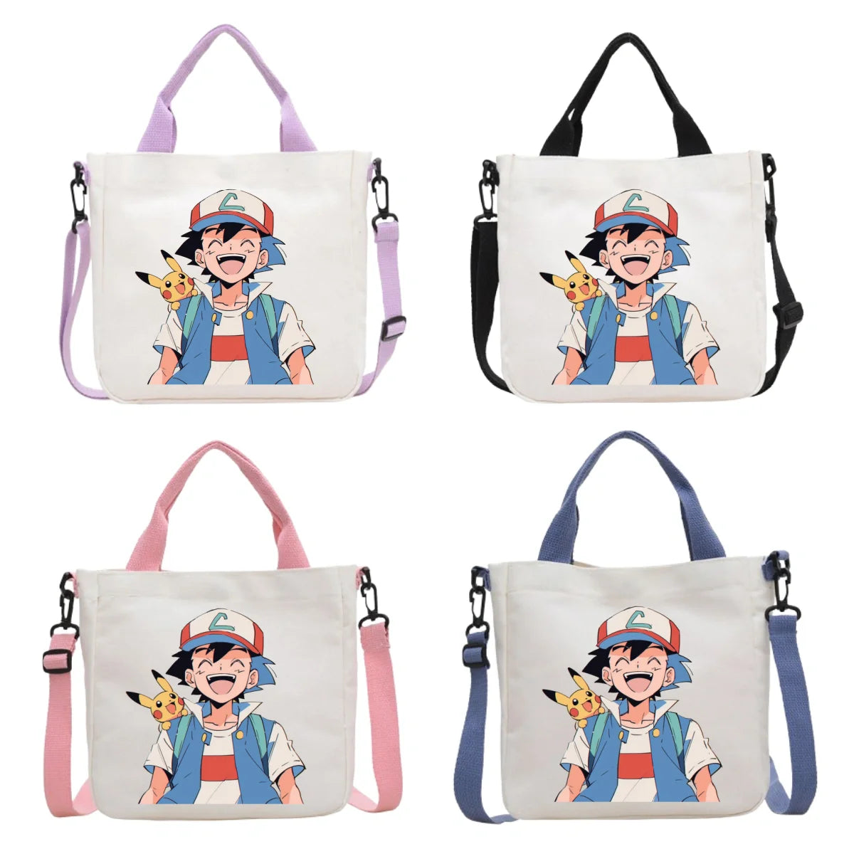 Anime Pokemon Pikachu Canvas Shoulder Bag Cute Cartoon Pattern Print Handbag Boys Girls Leisure Crossbody Bag Birthday Gift