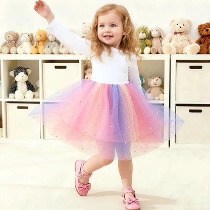 Girls' K-Pop Hunters "Chibi Rainbow" Princess Dress: Flying Sleeve Tutu with Star Sequins