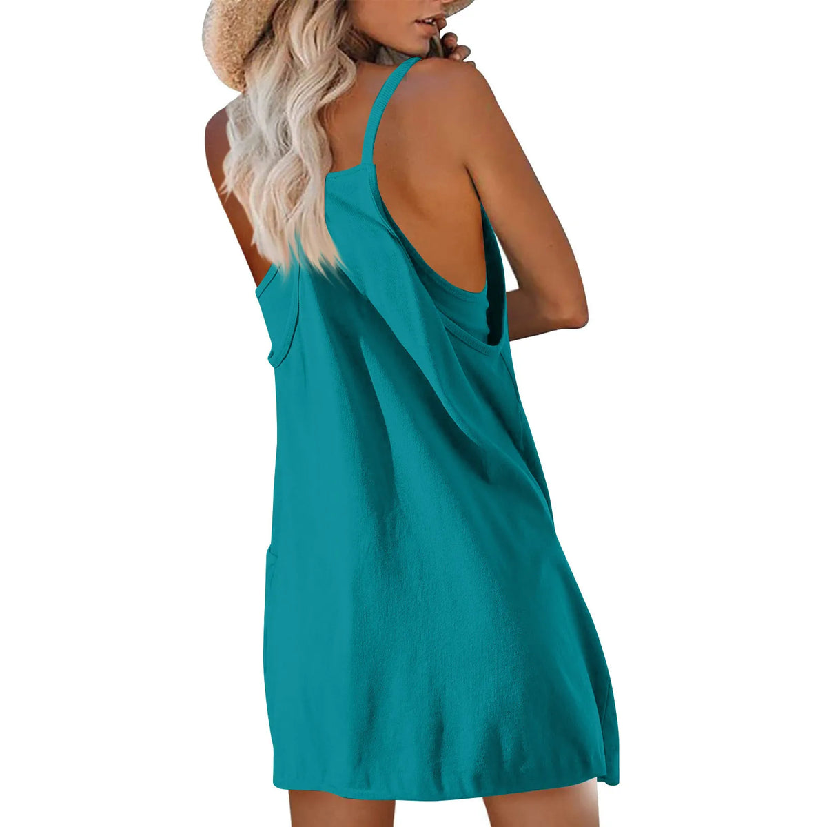 Women's Tennis Dress Solid Color Pocket Sexy Suspender Fake Two-piece Loose Breathable Comfortable Sports Dress