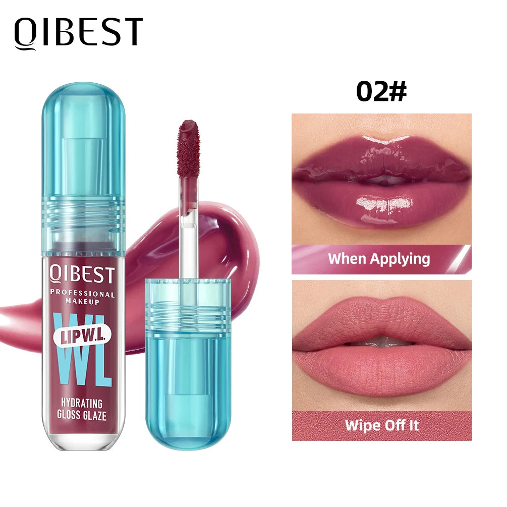QIBEST Crystal Lip Gloss Mirror Watery Lip Glaze Long Lasting Moisturizing Lip Balm Plumping Gloss Oil Hydrating Makeup Lip Tint